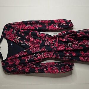 Elegant Floral Black and Red Dress